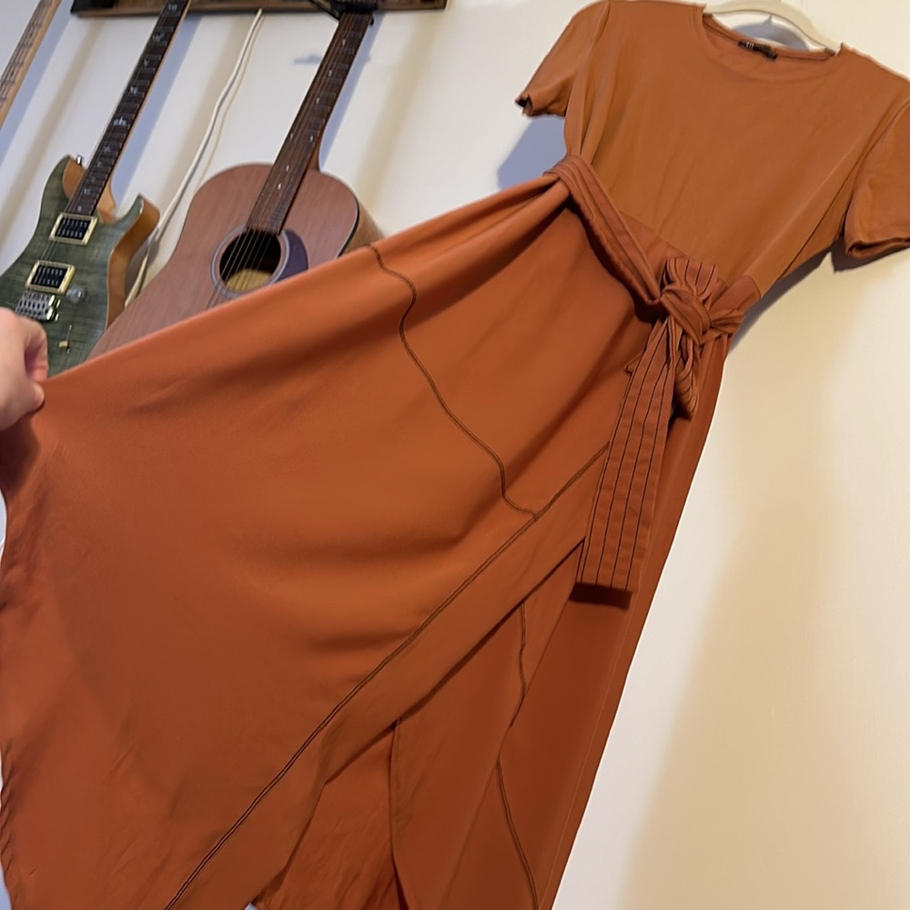 ZARA flowy dress asymmetrical dress with tie - terracotta  peach midi maxi EUC